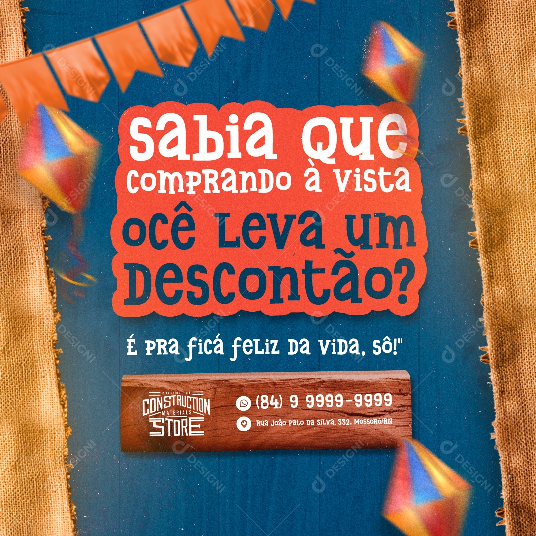 Loja de Materiais de Construção Ofertas Juninas Descontão Social Media PSD Editável
