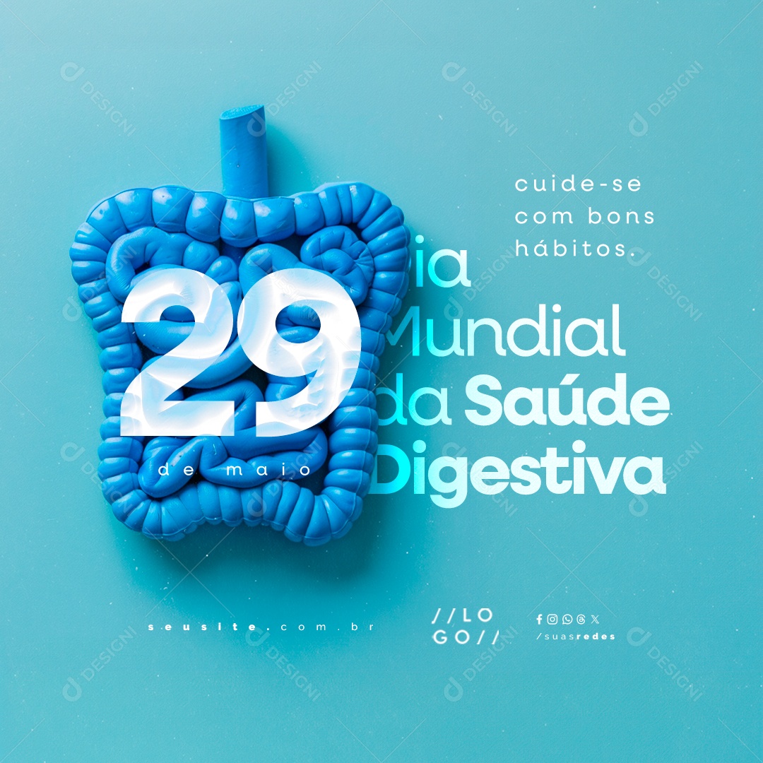 Dia Mundial da Saúde Digestiva 29 de Maio Cuide-Se com Bons Hábitos Social Media PSD Editável