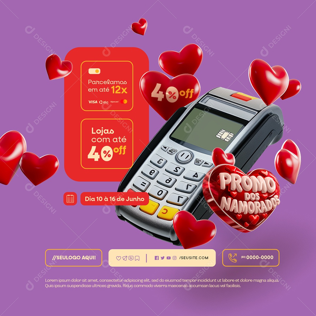 Shopping Promo Dos Namorados Lojas com Até 40% Off Social Media PSD Editável