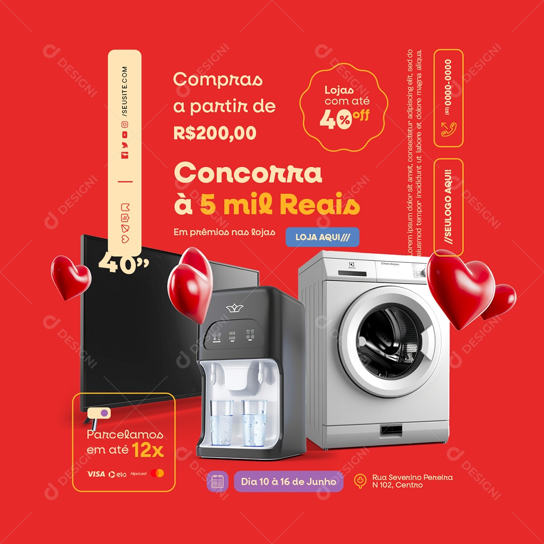 Shopping Promo Dos Namorados Televisão Filtro Eletrodoméstico Social Media PSD Editável