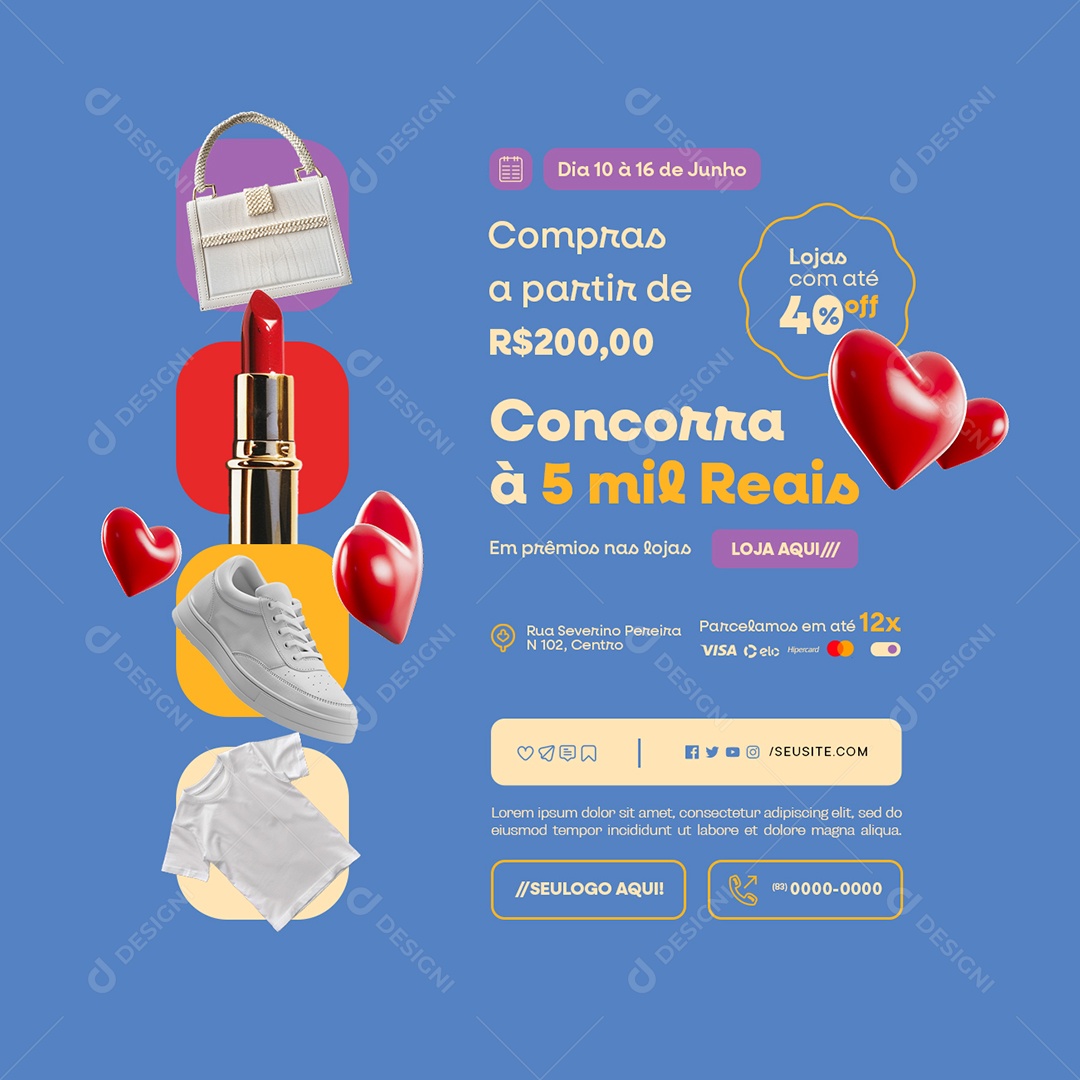 Shopping Promo Dos Namorados Bolsa Batom Tênis e Camisa Social Media PSD Editável