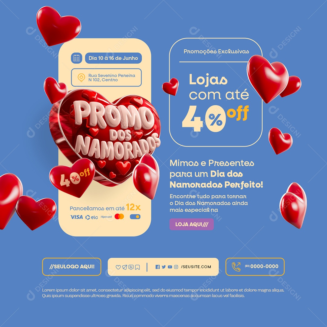 Shopping Promo Dos Namorados Lojas com Até 40% Off Social Media PSD Editável