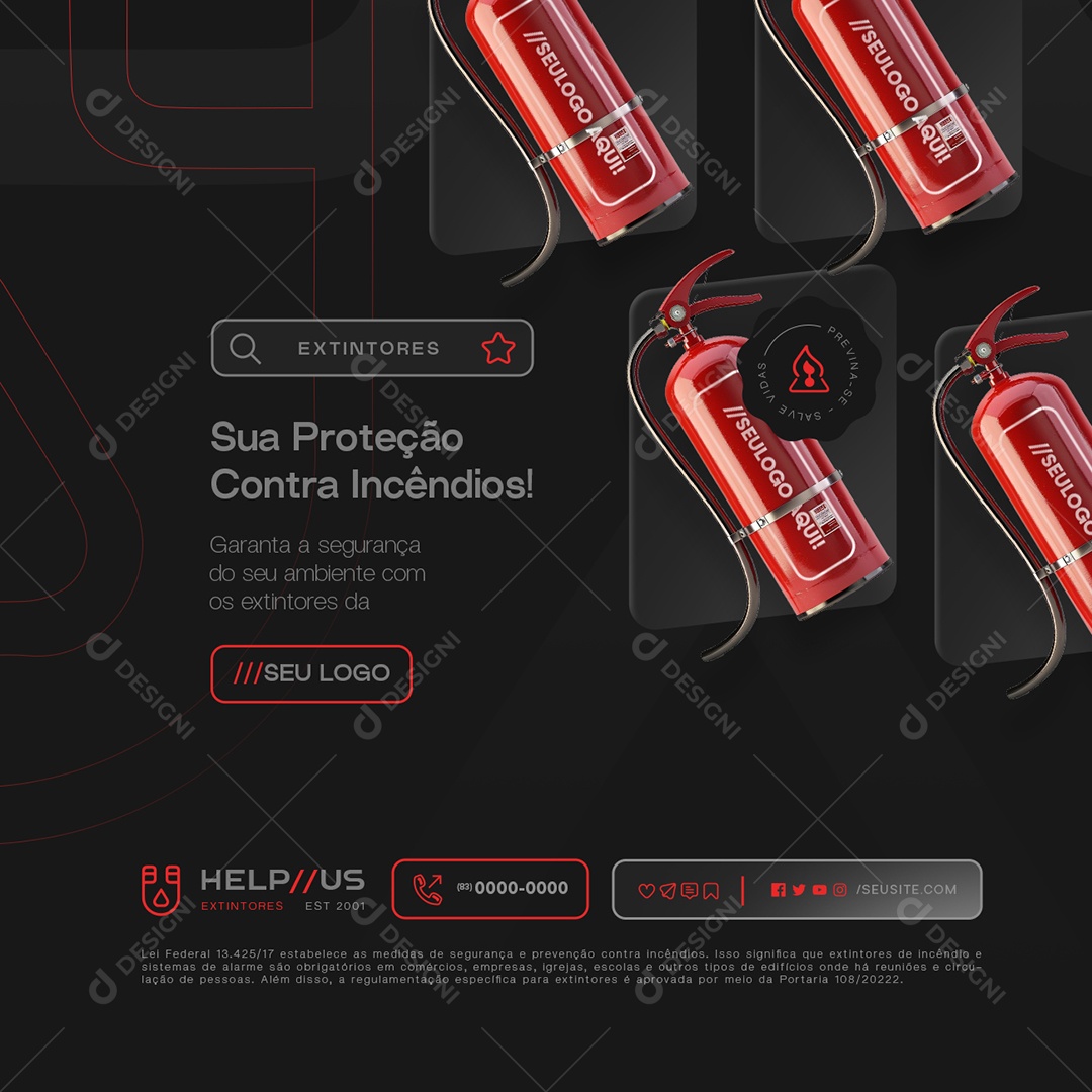 Extintores de Incêndio Sua Proteção Contra Incêndio Social Media PSD Editável