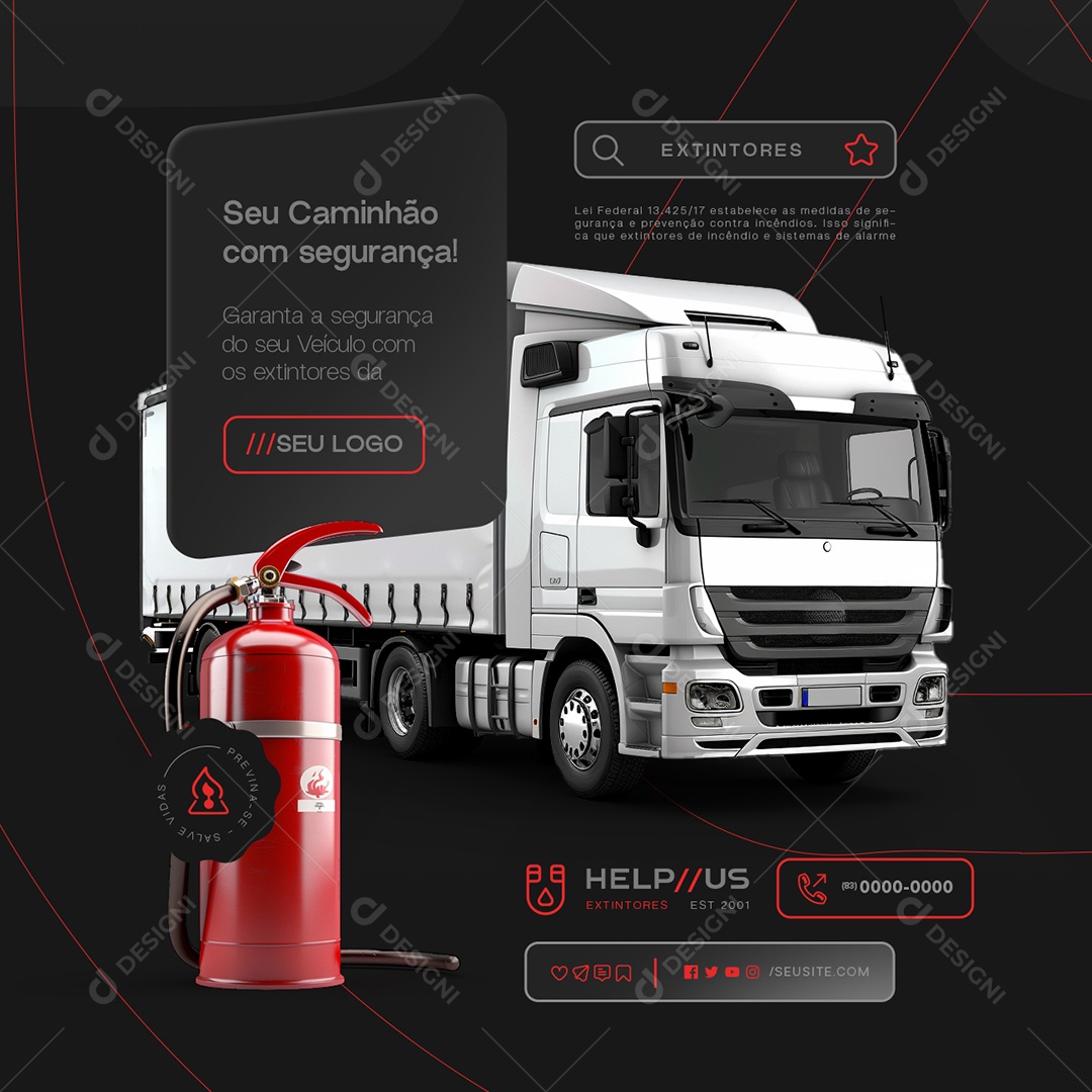 Extintores de Incêndio Seu Caminhão com Segurança Social Media PSD Editável