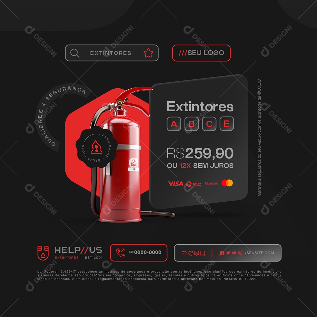 Extintores de Incêndio Qualidade e Segurança Social Media PSD Editável