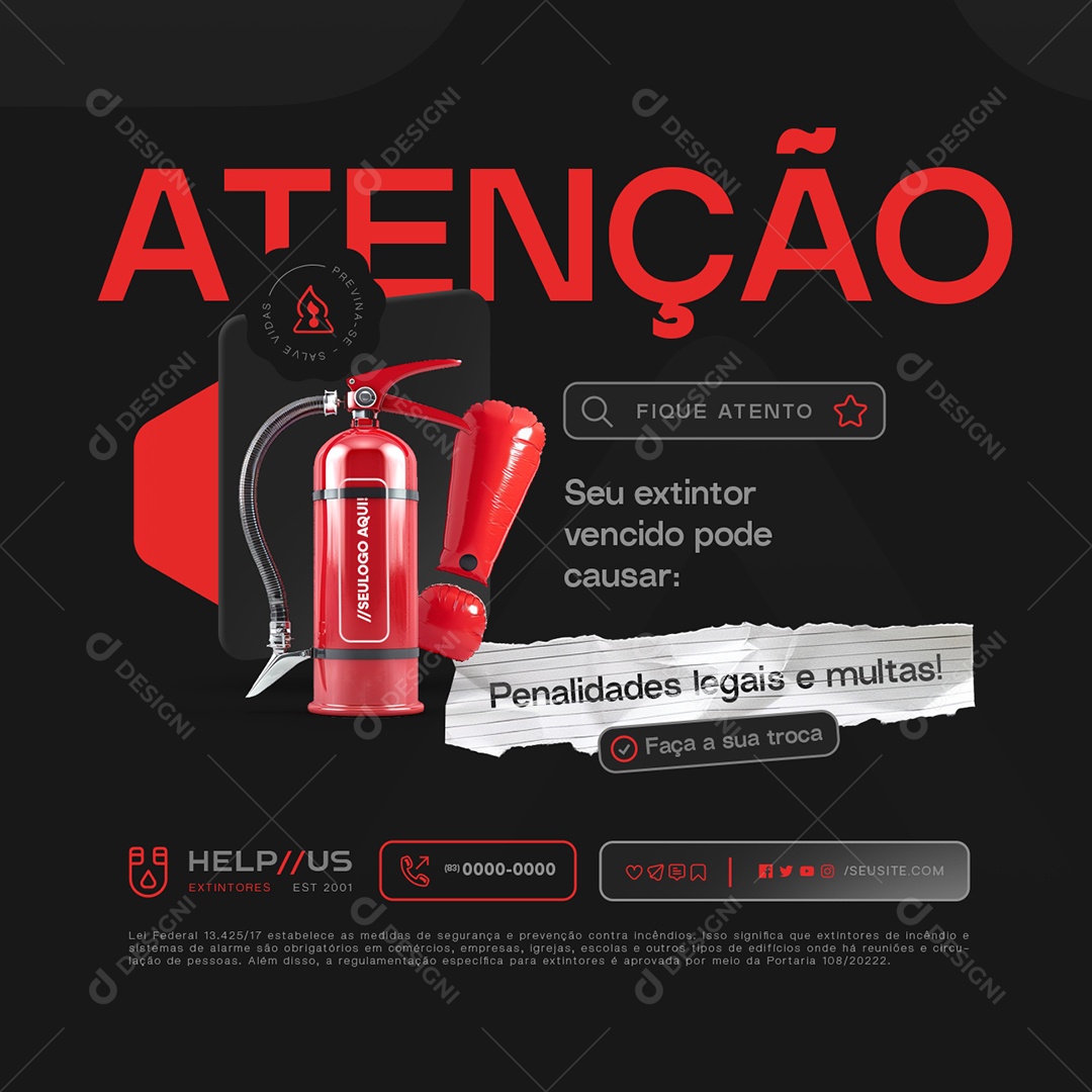 Extintores de Incêndio Atenção Fique Atento Social Media PSD Editável