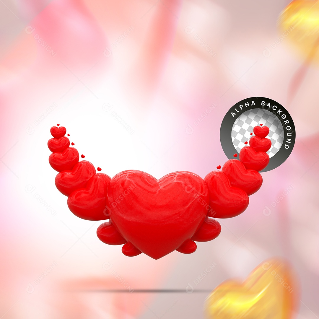 Red Hearts 3D Element for PSD Composition