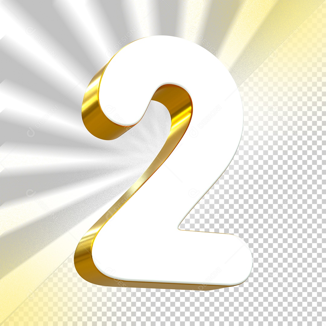 Número 3D 2 Branco e Dourado para Composição PSD