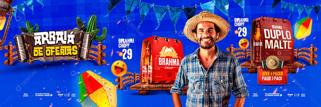 Carrossel Arraiá de Ofertas Brahma Chopp Social Media PSD Editável
