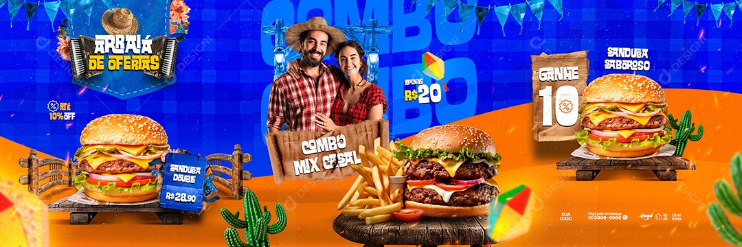 Carrossel Arraiá de Ofertas Combo Mix Casal Social Media PSD Editável