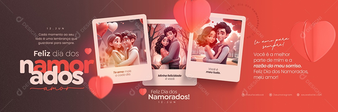 Carrossel Dia dos Namorados 12 de Junho Cada Momento ao seu Lado é uma Lembrança Social Media PSD Editável