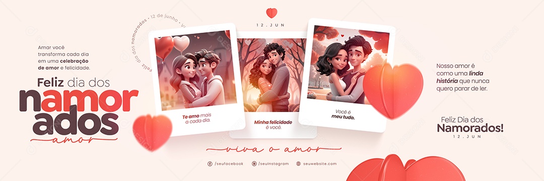 Carrossel Dia dos Namorados 12 de Junho nosso Amor é como uma Linda História Social Media PSD Editável