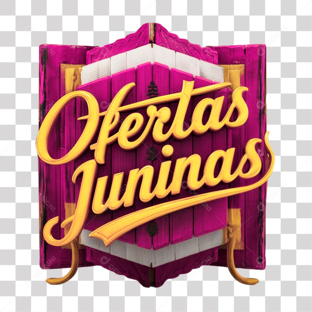 Ofertas Juninas Selo 3D Amarelo e Rosa para Composição PNG Transparente
