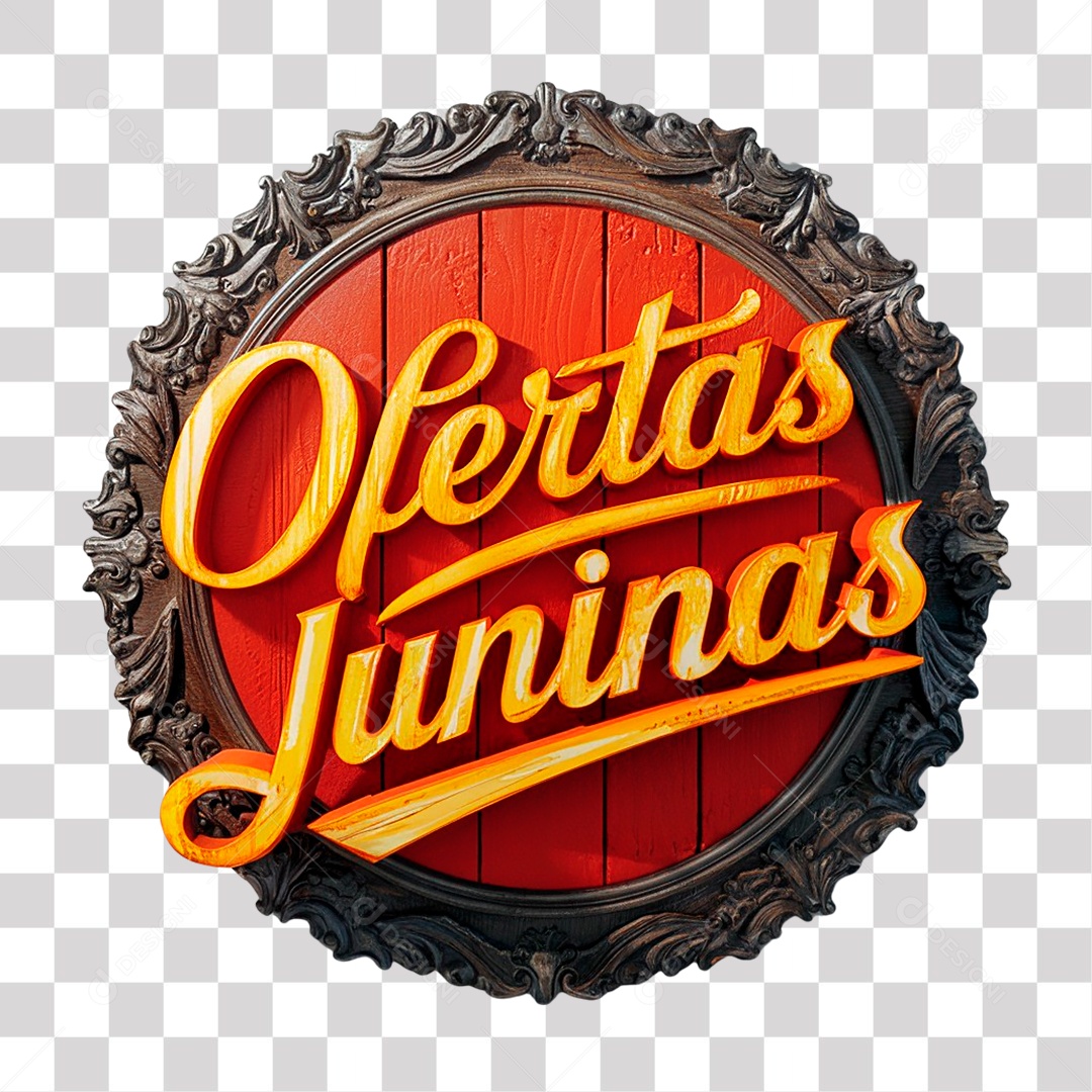 Selo 3D Ofertas Juninas para Composição PNG Transparente