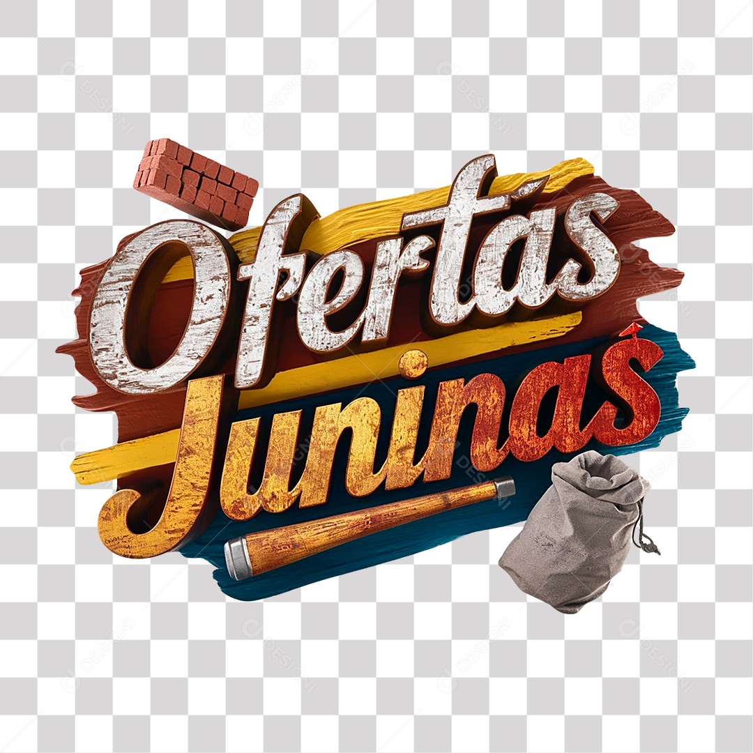 Selo 3D Ofertas Juninas Colorido para Composição PNG Transparente