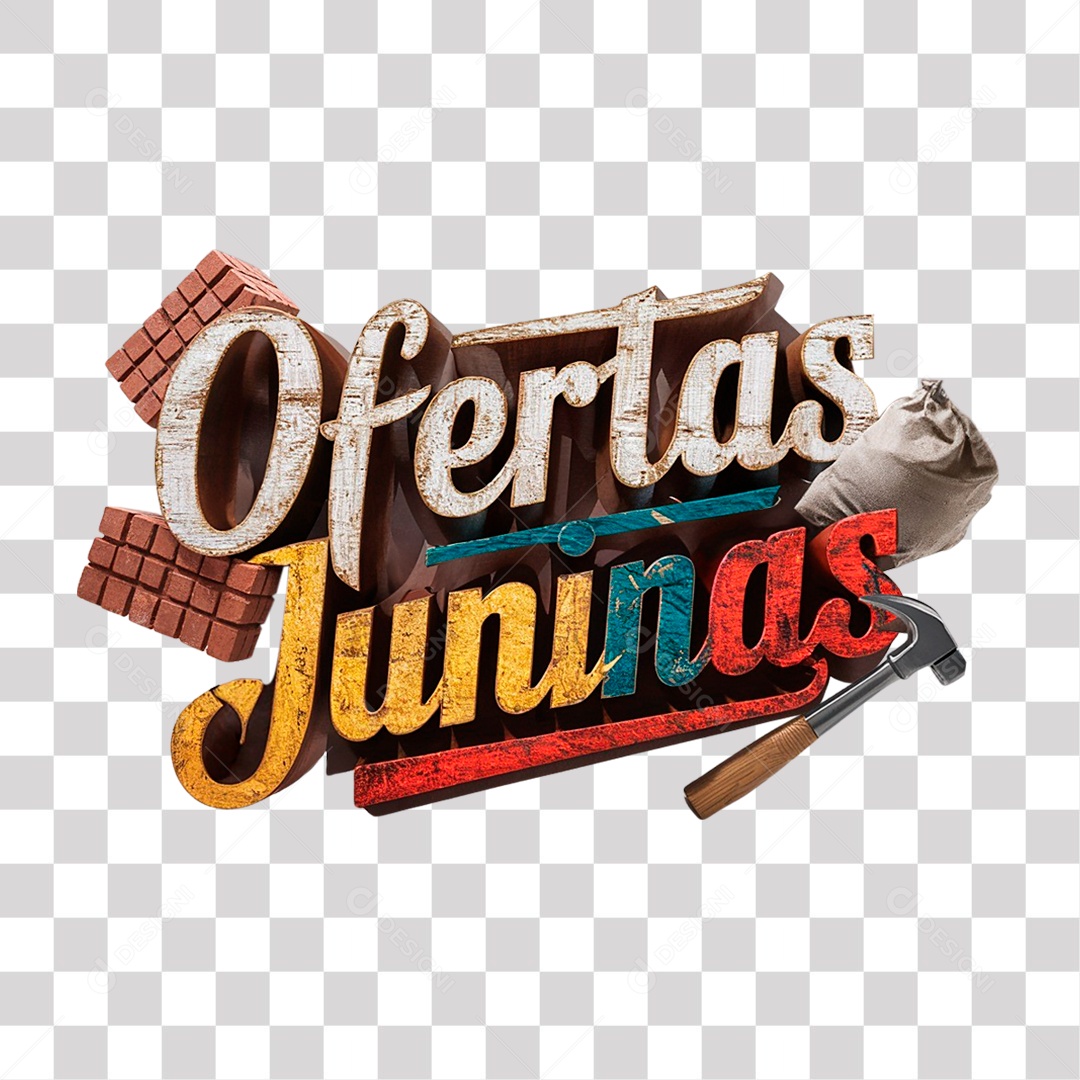 Selo 3D Ofertas Juninas Colorido para Composição PNG Transparente