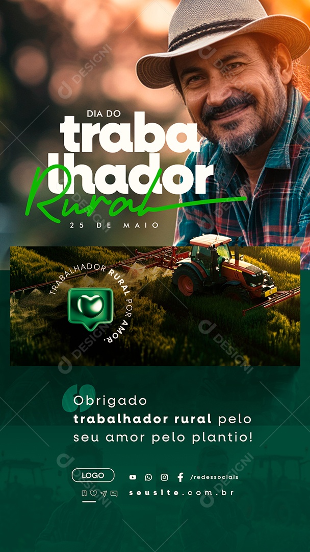 Story Dia do Trabalhador Rural 25 de Maio Obrigado Pelo seu Amor Pelo Plantio Social Media PSD Editável