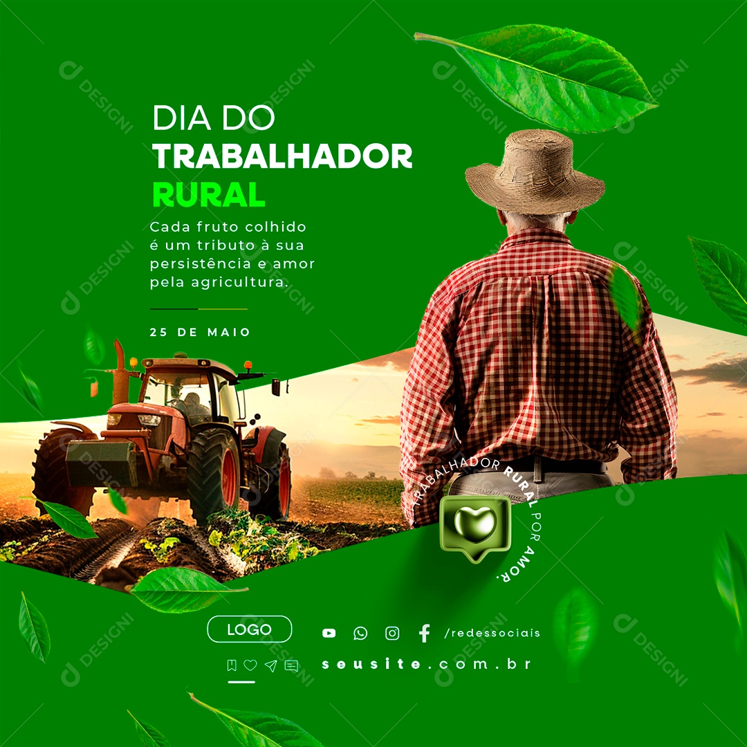 Dia do Trabalhador Rural 25 de Maio Amor Pela Agricultura Social Media PSD Editável