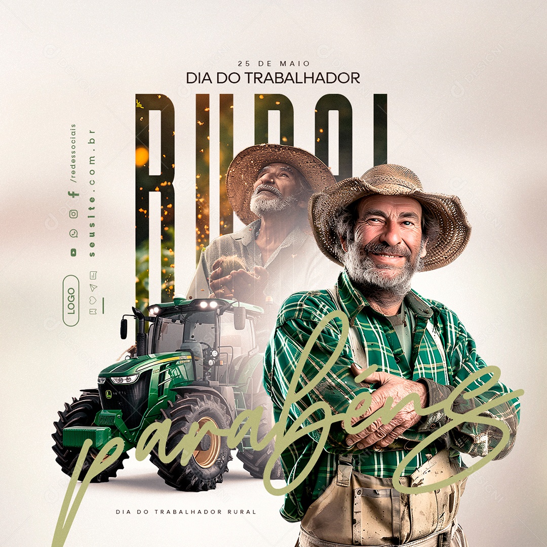 Dia do Trabalhador Rural 25 de Maio Parabéns Social Media PSD Editável