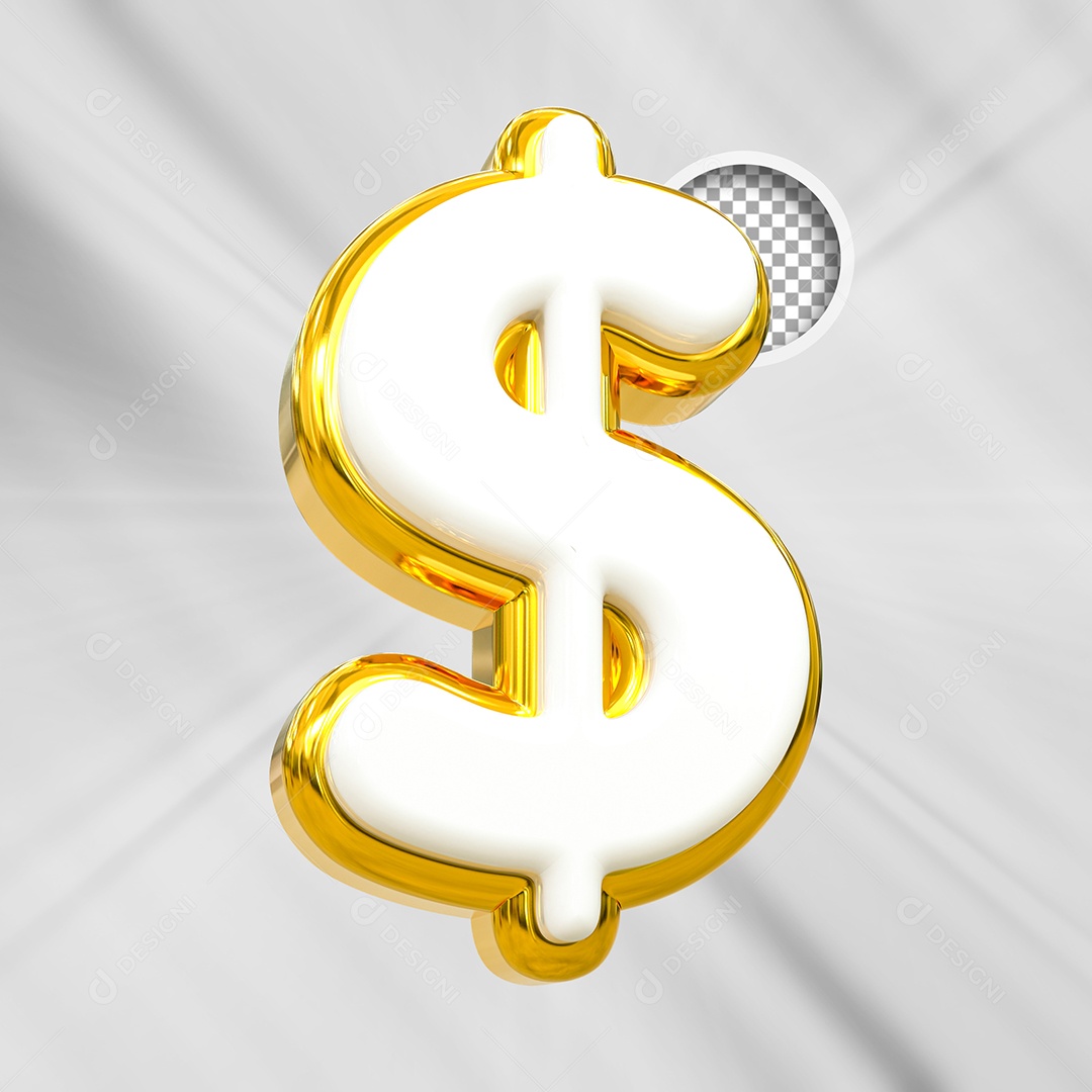 Cifrão Elemento 3D Dourado para Composição PSD