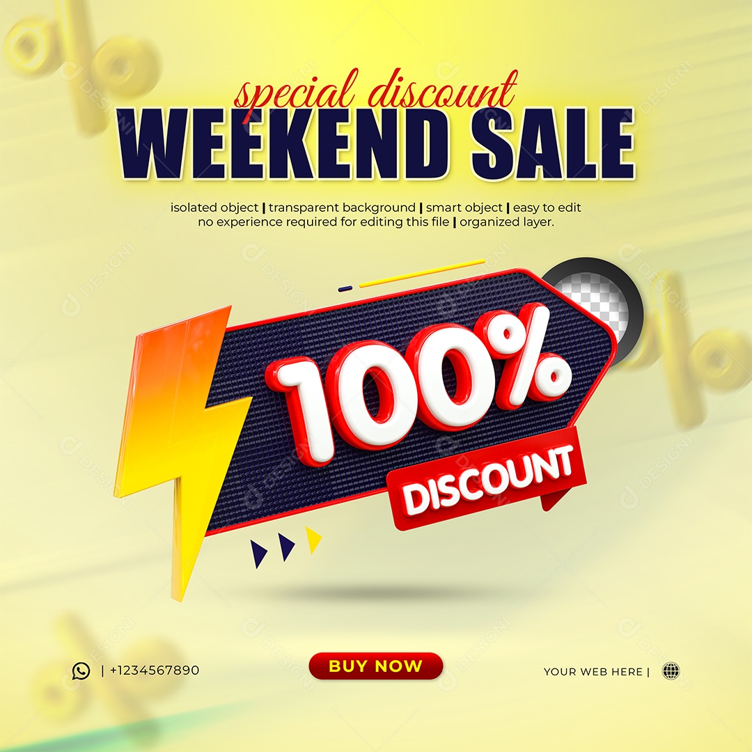 Desconto 100% Elemento 3D Vermelho e Branco para Composição PSD