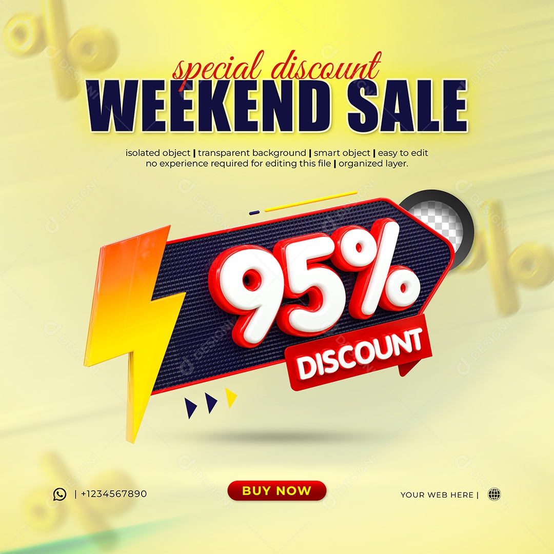 Desconto 95% Elemento 3D Vermelho e Branco para Composição PSD