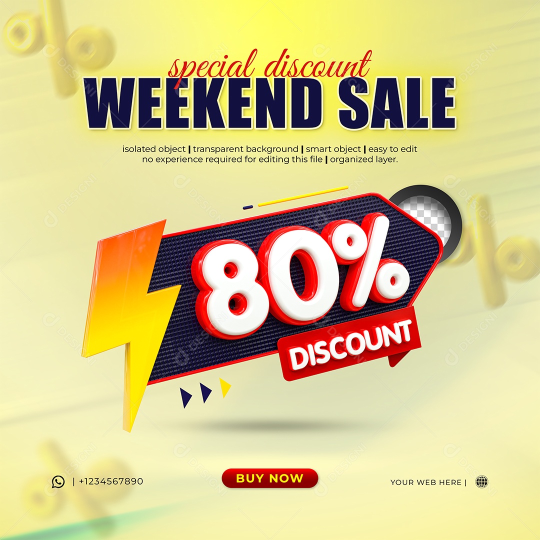 Desconto 80% Elemento 3D Vermelho e Branco para Composição PSD