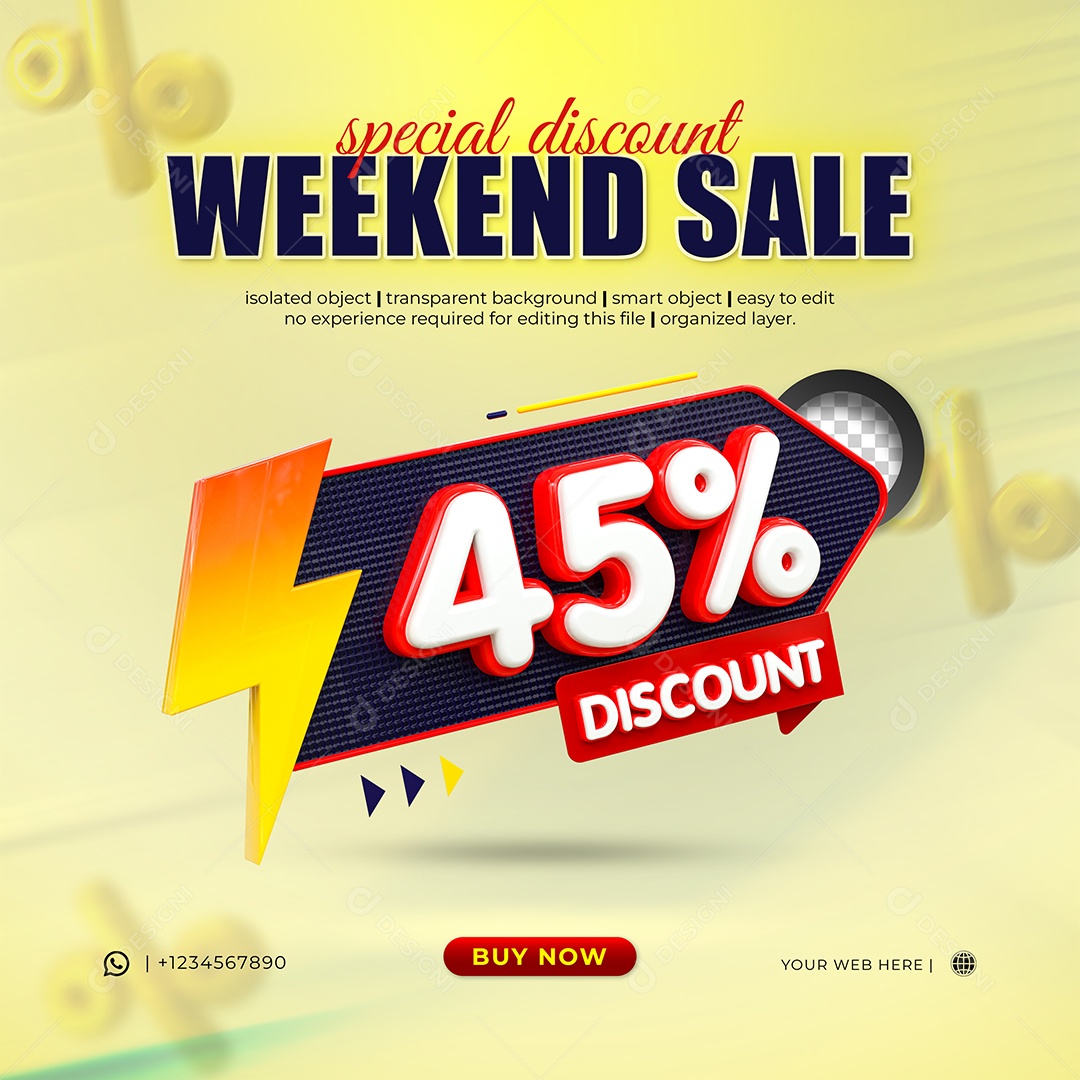 Desconto 45% Elemento 3D Vermelho e Branco para Composição PSD