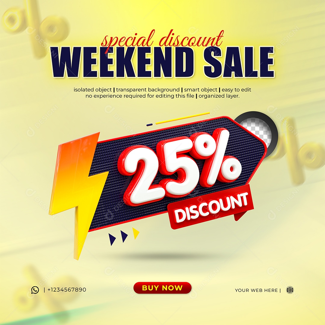 Desconto 25% Elemento 3D Vermelho e Branco para Composição PSD