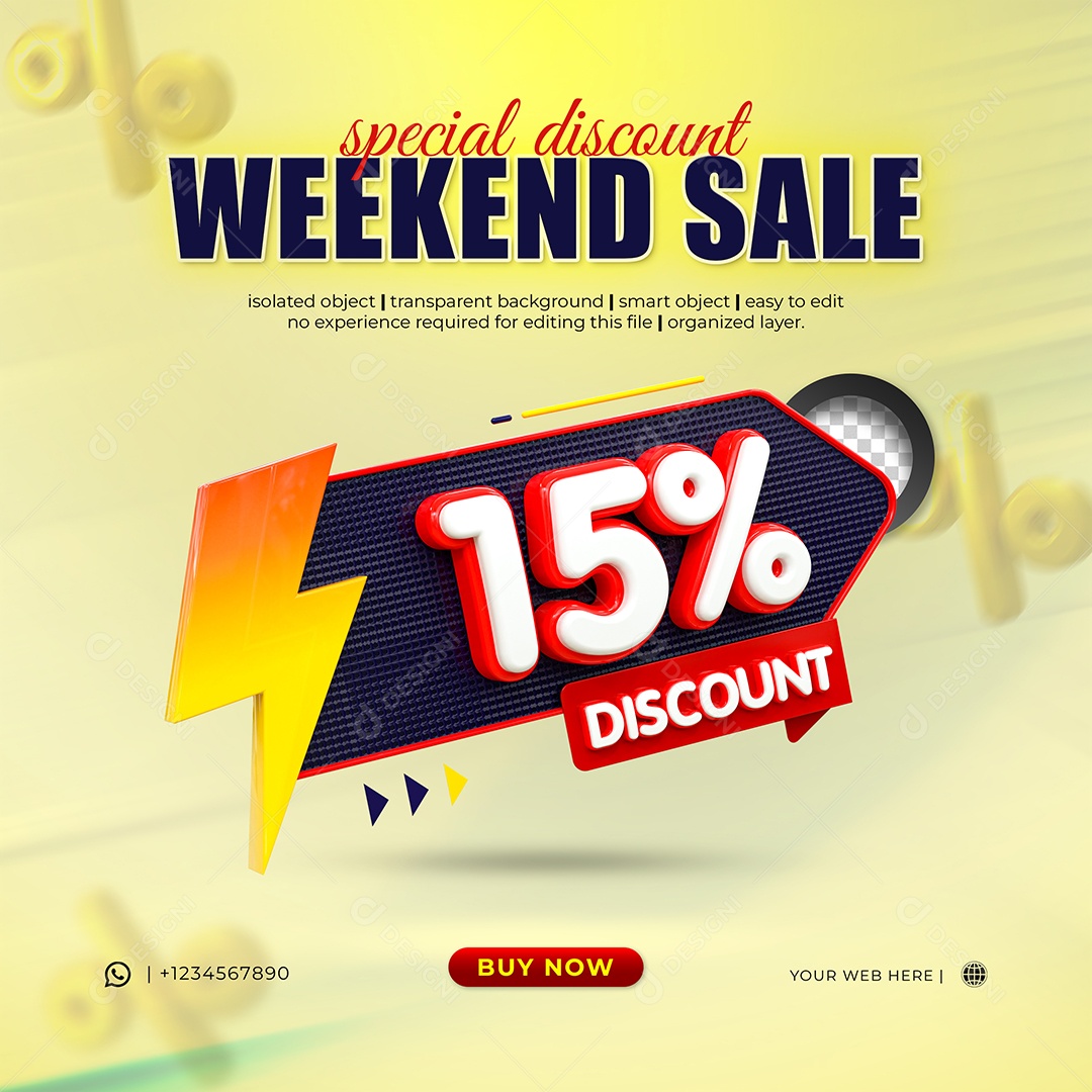 Desconto 15% Elemento 3D Vermelho e Branco para Composição PSD