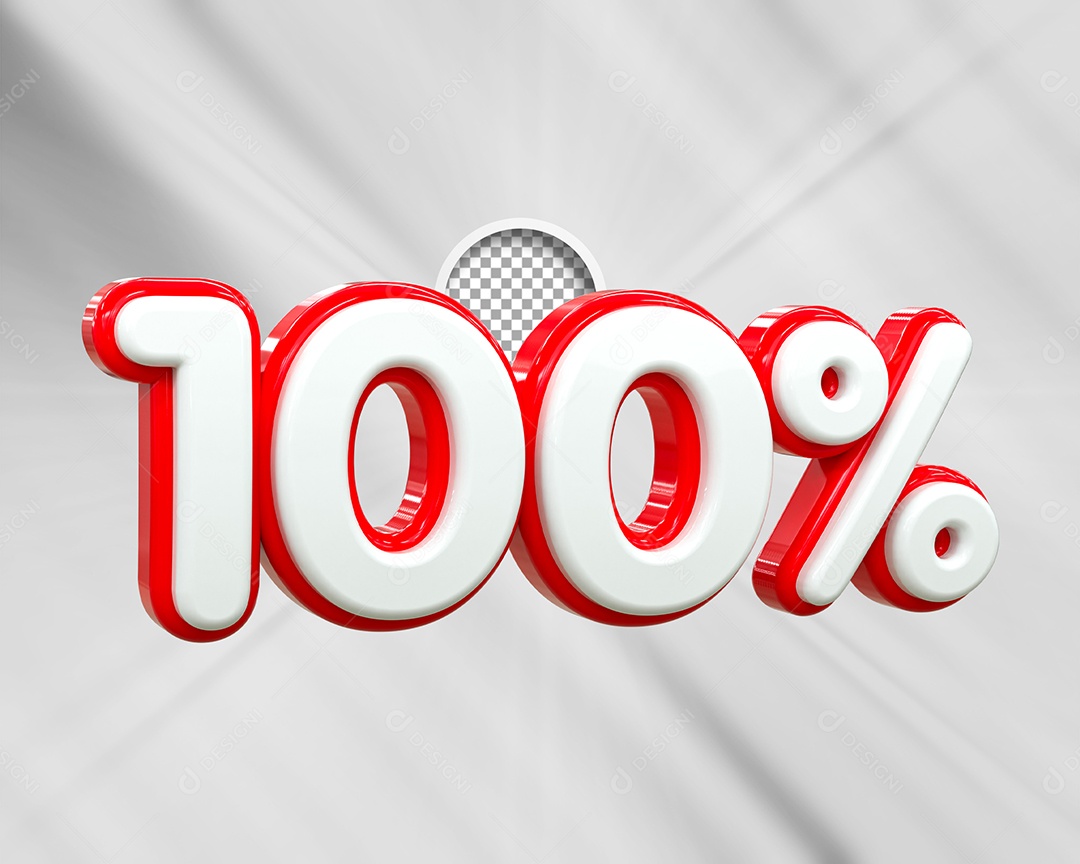 Desconto 100% Elemento 3D Branco e Vermelho para Composição PSD