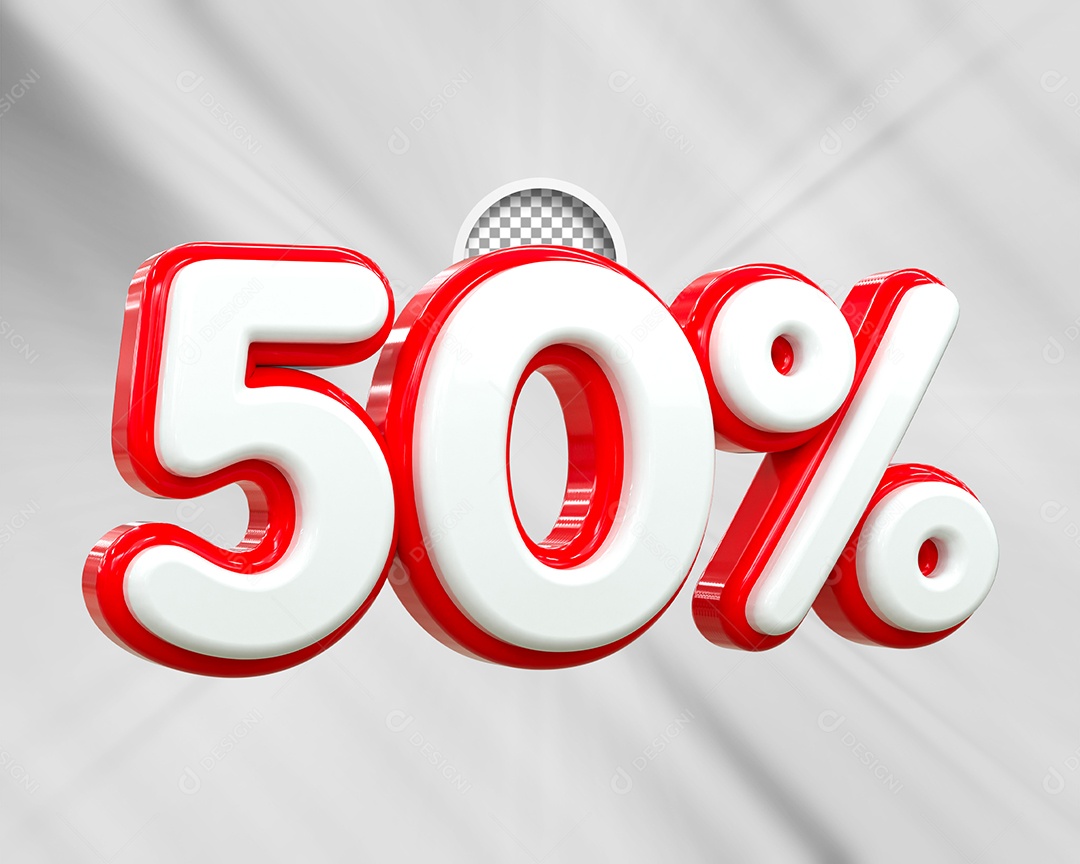 Desconto 50% Elemento 3D Branco e Vermelho para Composição PSD