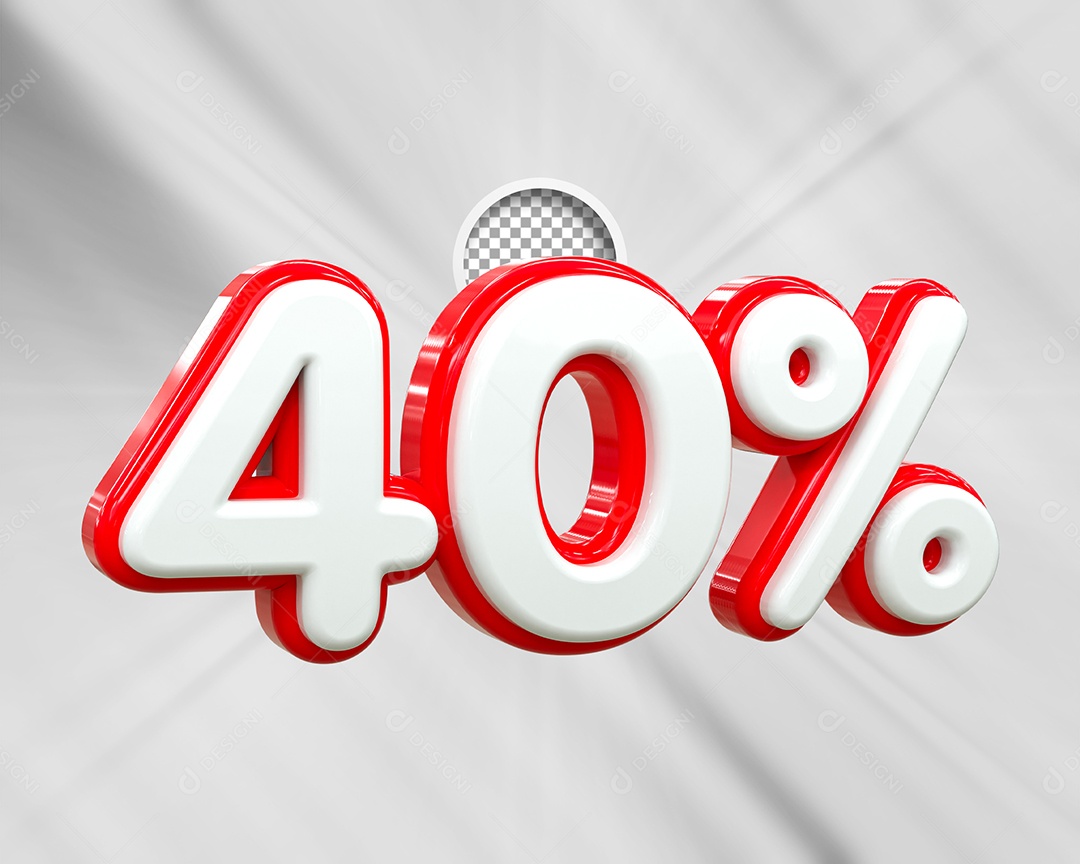 Desconto 40% Elemento 3D Branco e Vermelho para Composição PSD