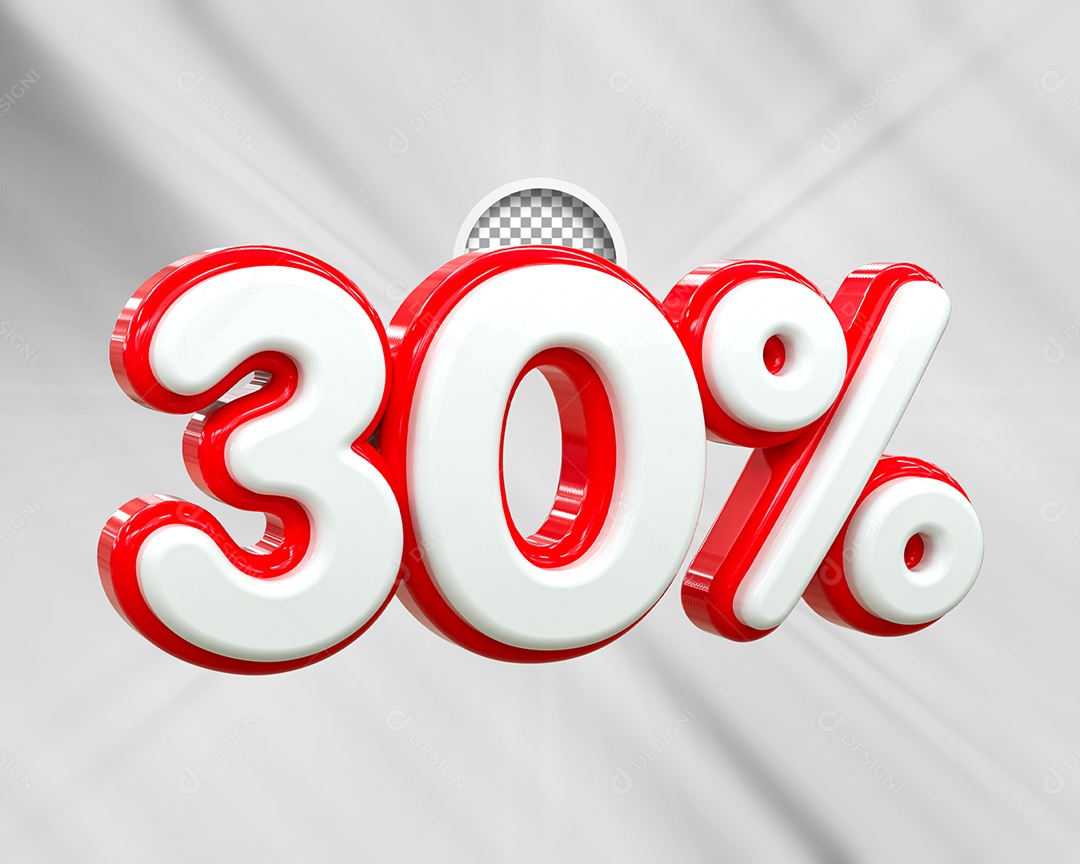 Desconto 30% Elemento 3D Branco e Vermelho para Composição PSD