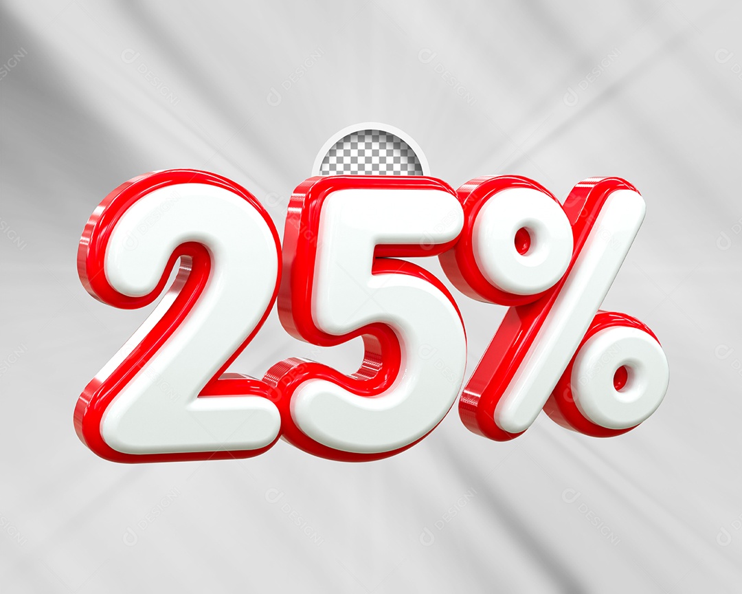 Desconto 25% Elemento 3D Branco e Vermelho para Composição PSD