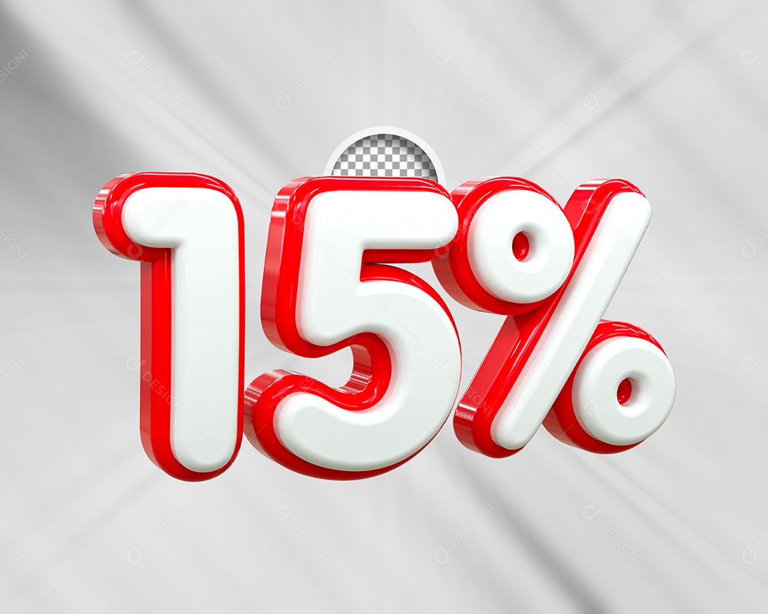 Desconto 15% Elemento 3D Branco e Vermelho para Composição PSD