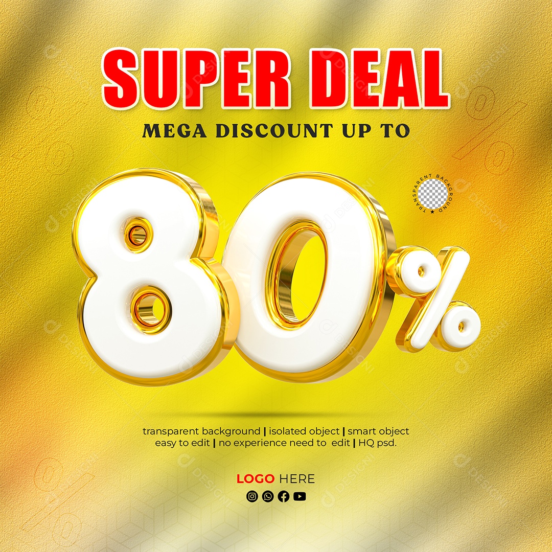 Desconto 80% Elemento 3D para Composição PSD