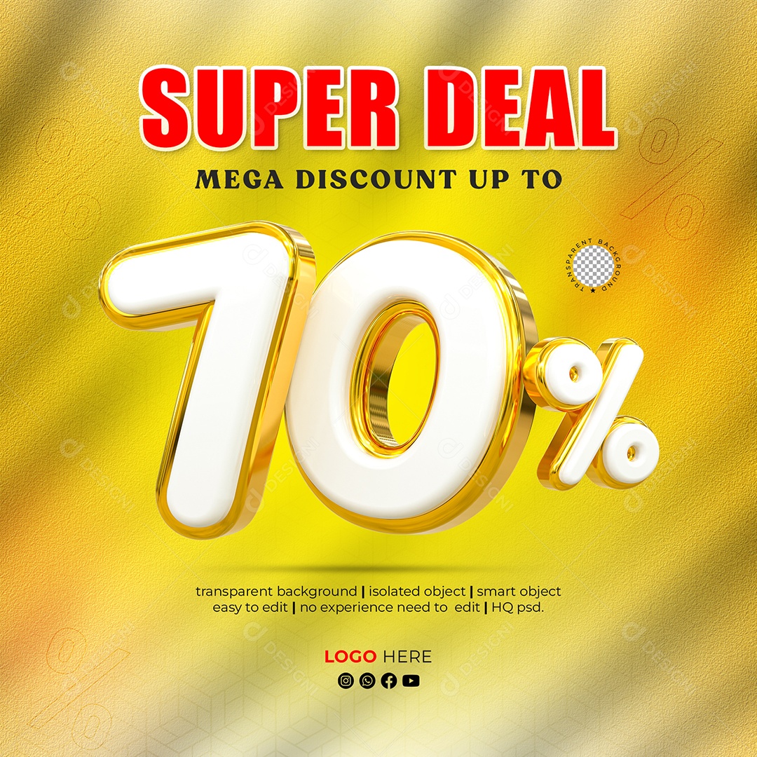 Desconto 70% Elemento 3D para Composição PSD