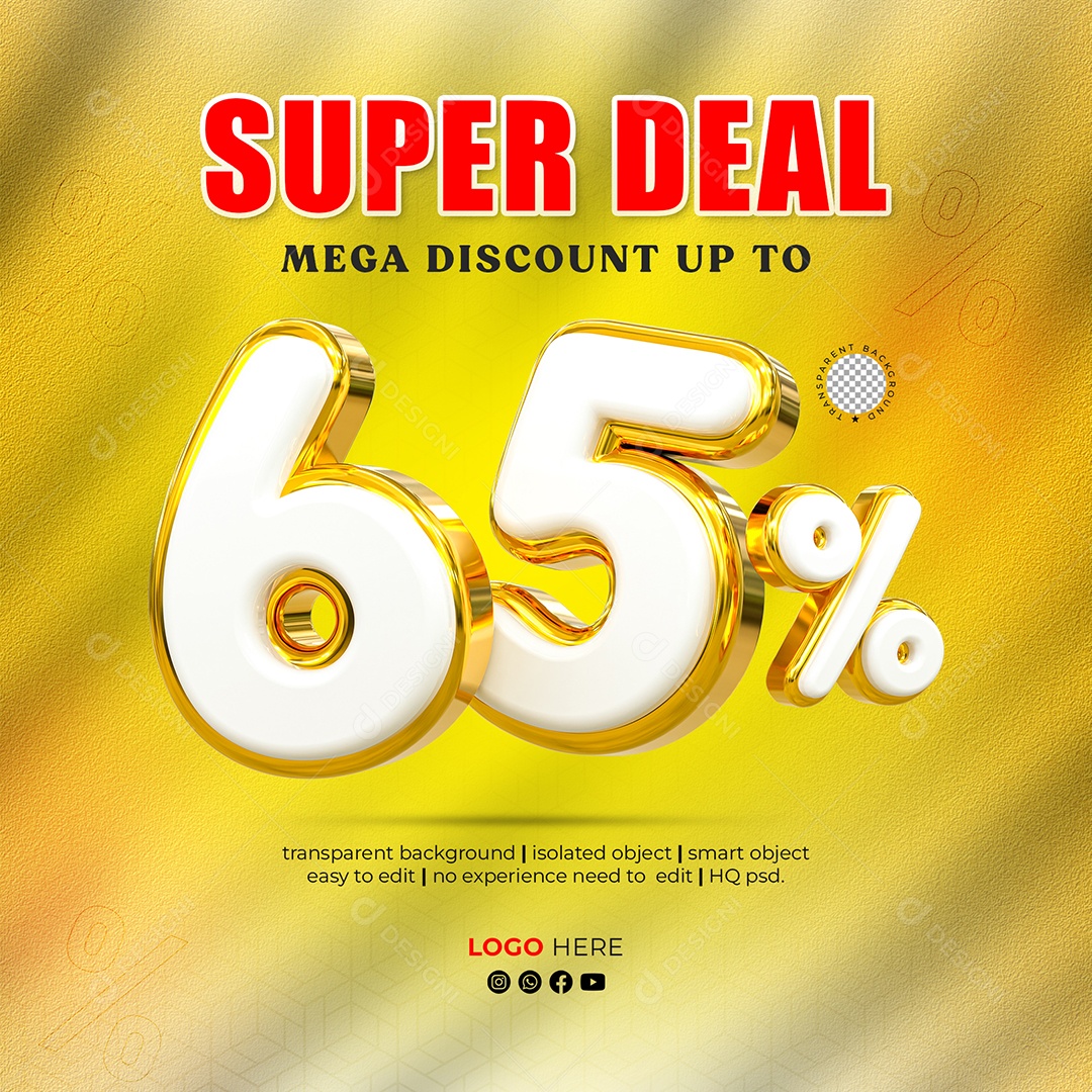 Desconto 65% Elemento 3D para Composição PSD