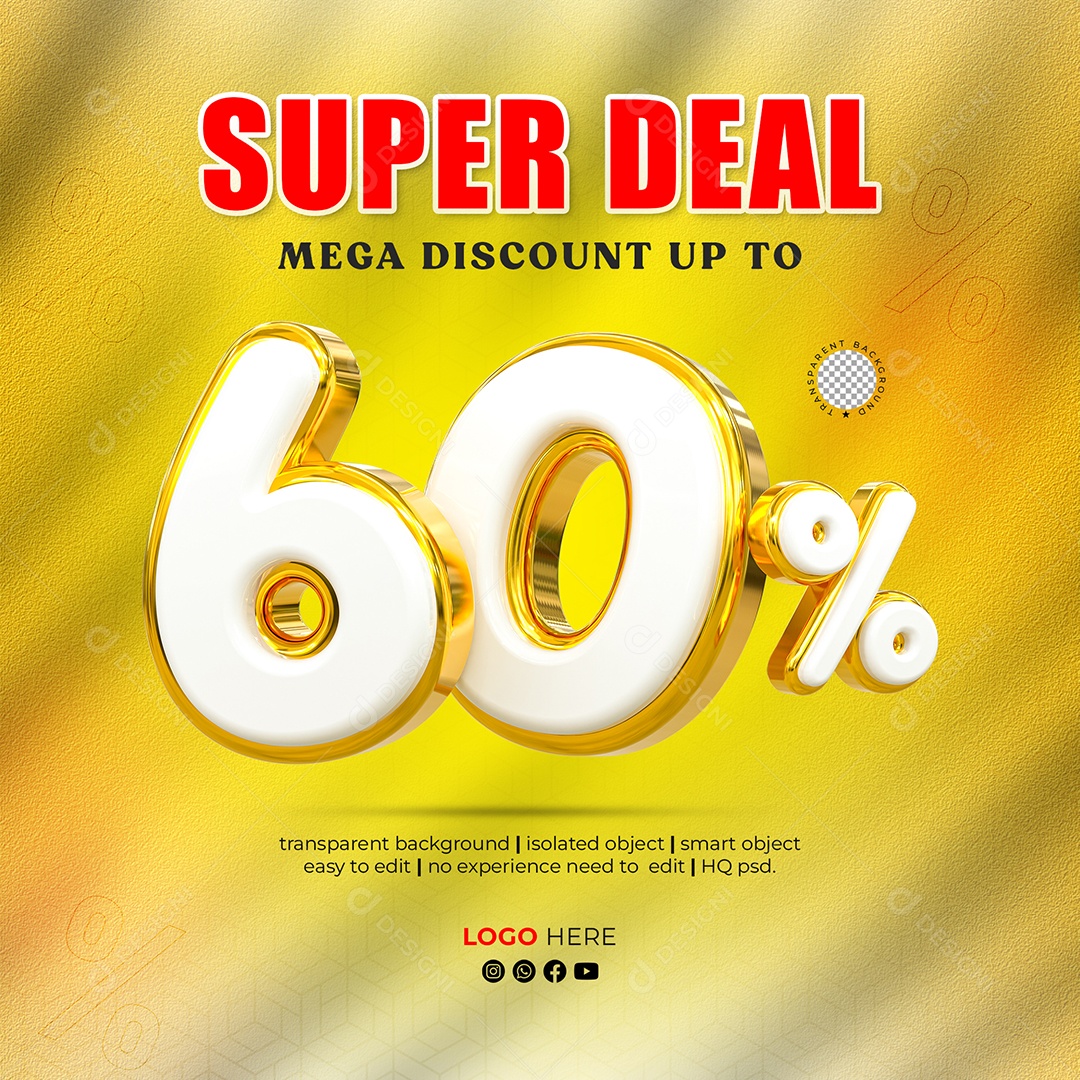Desconto 60% Elemento 3D para Composição PSD