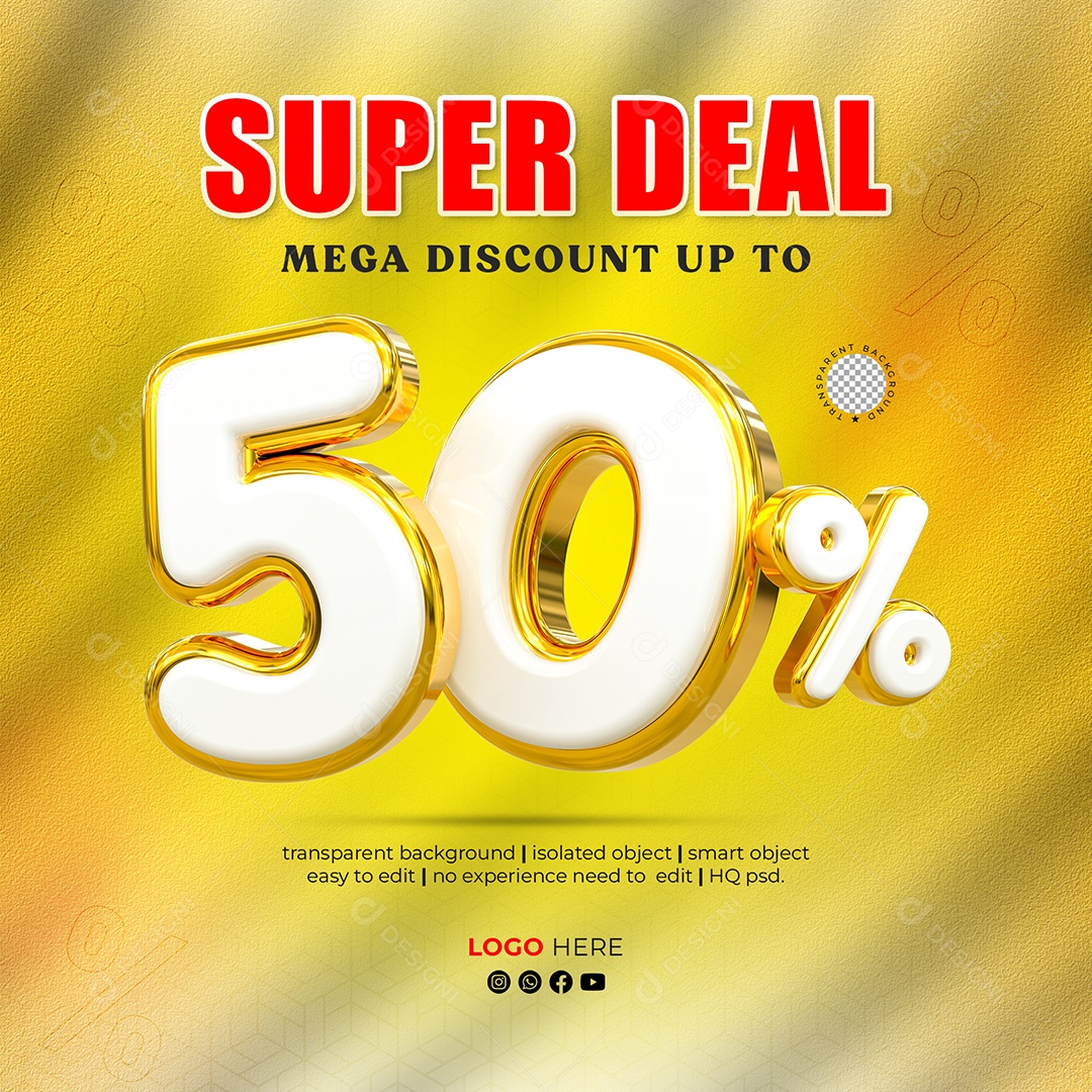 Desconto 50% Elemento 3D para Composição PSD