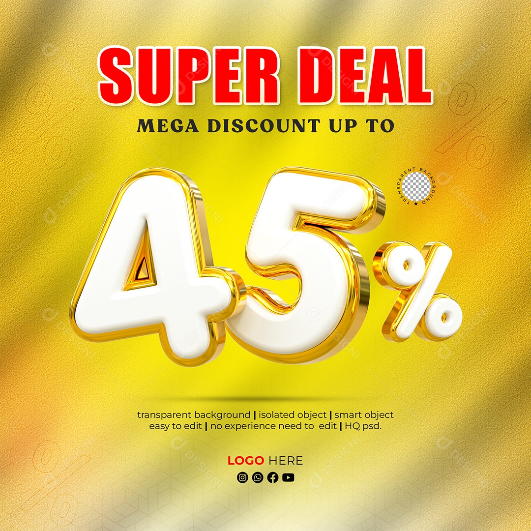 Desconto 45% Elemento 3D para Composição PSD