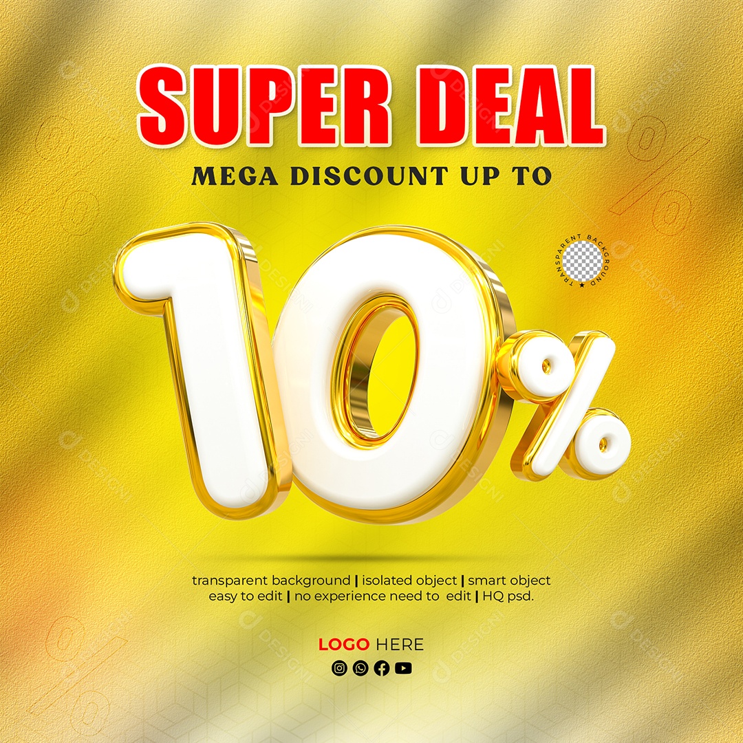Desconto 10% Elemento 3D para Composição PSD