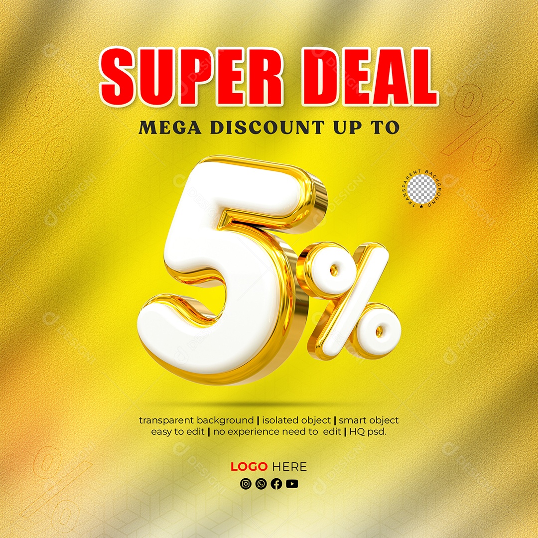 Desconto de 5% Elemento 3D para Composição PSD
