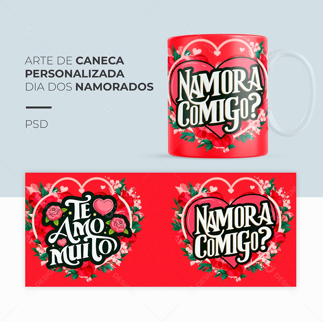 Arte de Caneca Personalizada Dia dos Namorados PSD Editável
