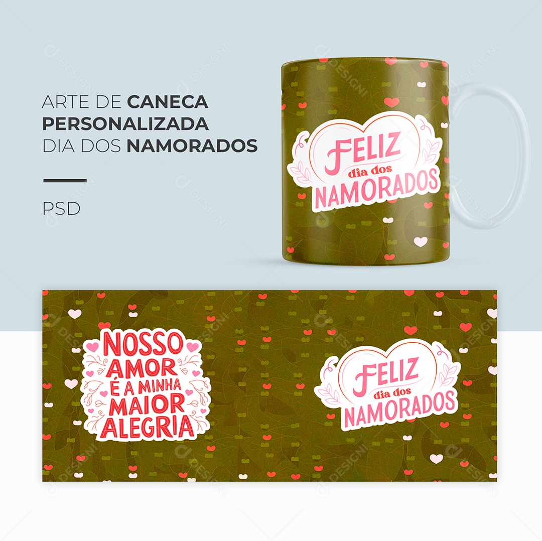 Arte de Caneca Personalizada Feliz Dia dos Namorados PSD Editável