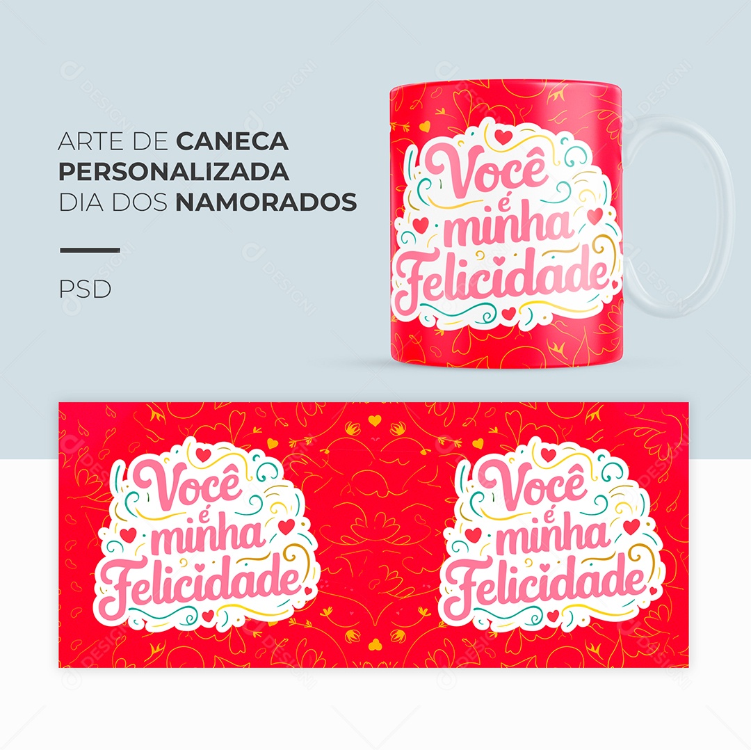 Arte de Caneca Personalizada Dia dos Namorados PSD Editável