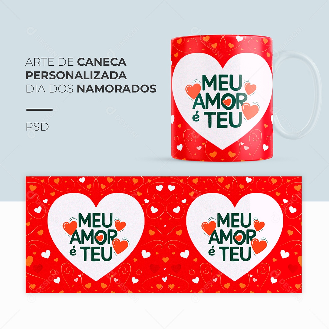 Arte de Caneca Personalizada Dia dos Namorados PSD Editável