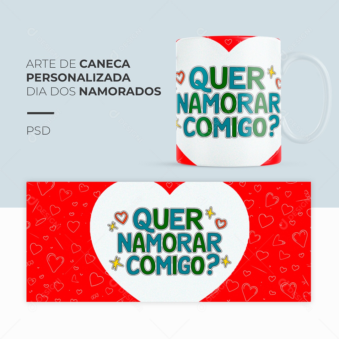 Arte de Caneca Personalizada Dia dos Namorados PSD Editável