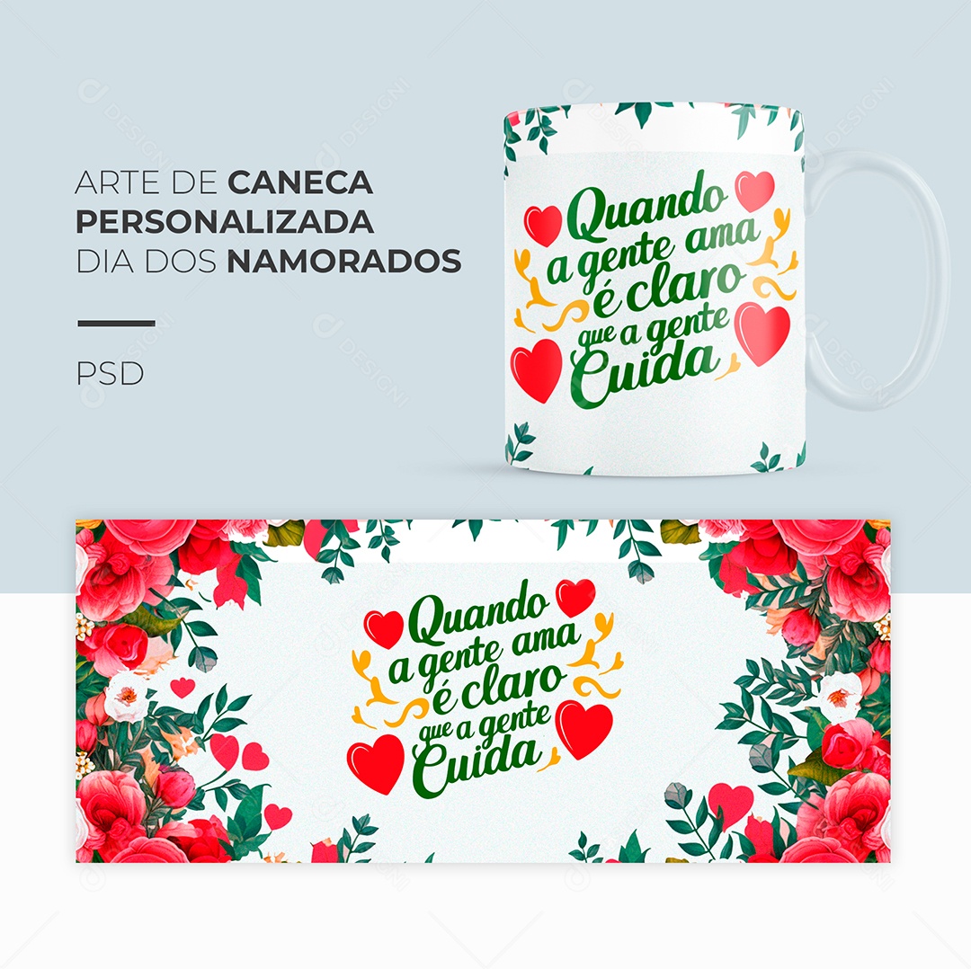 Arte de Caneca Personalizada Dia dos Namorados PSD Editável